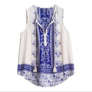 Sleeveless Tie Front Blouse